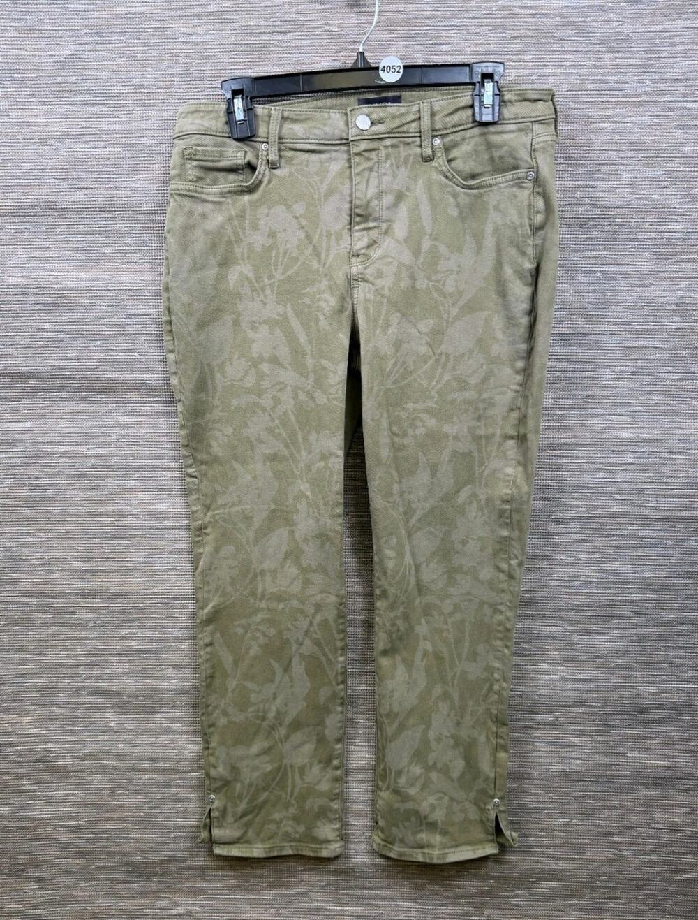 NYDJ Sheri Slim Ankle Jeans Women's Size 12 Floral Print Green Lift Tuck Denim